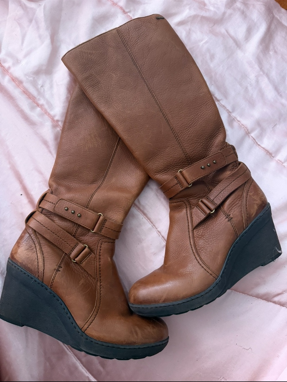 Clarks Brown Leather Wedge Knee Boots